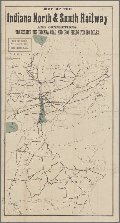 Map of the Indiana North and South Railway and connections : traversing the Indiana coal and Iron fields for 160 miles
