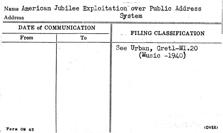 American Jubilee Exploitation over Public Address System
