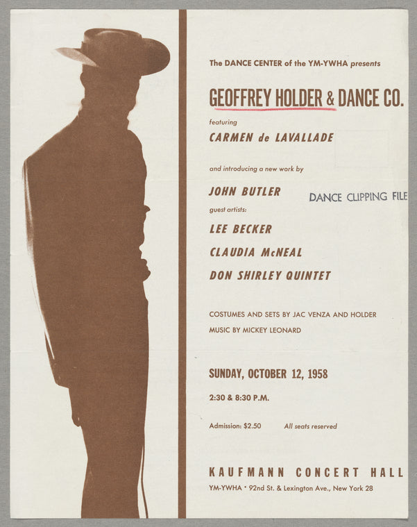 The Dance Center of the YM-YWHA presents Geoffrey Holder & Dance Co. featuring Carmen de Lavallade