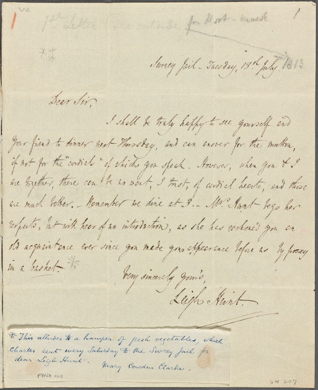 Autograph letter signed to Charles Cowden Clarke, 13 July 1813