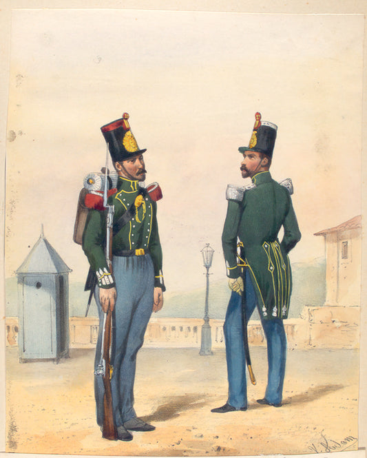 Egercito Español. Reg-to Reyna Gobernadora, No. 27 de infanteria:  Capitan y soldado de Granaderos
