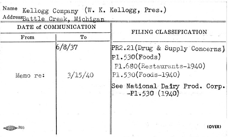 Kellogg Company (W.K. Kellogg, Pres.)