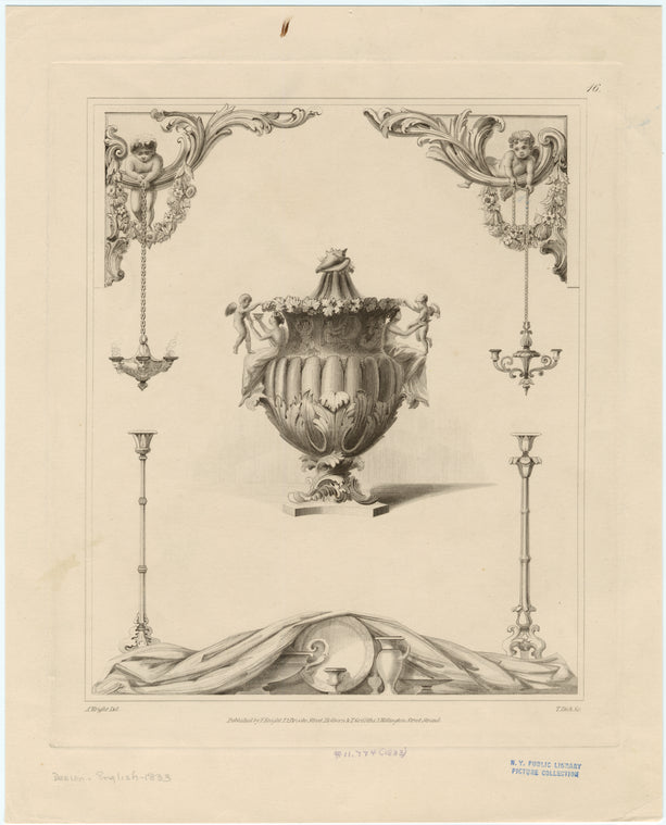 Urn and candlesticks, England, 19th century