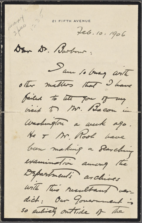Barbour, Dr. [T. S.], ALS to. Feb. 10, 1906.