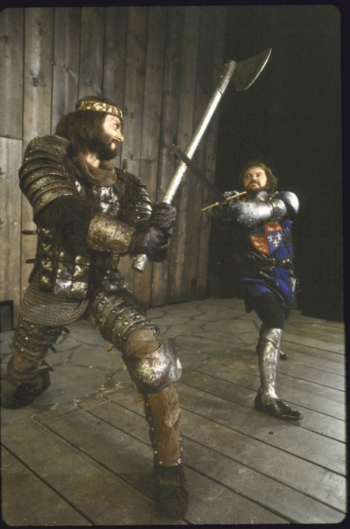 Actors (L-R) Ralph Byers & Richard Ziman duelling in a scene fr. the New York Shakespeare Festival production of the play "Henry IV Part 1" at the Delacorte Theatre in Central Park. (New York)