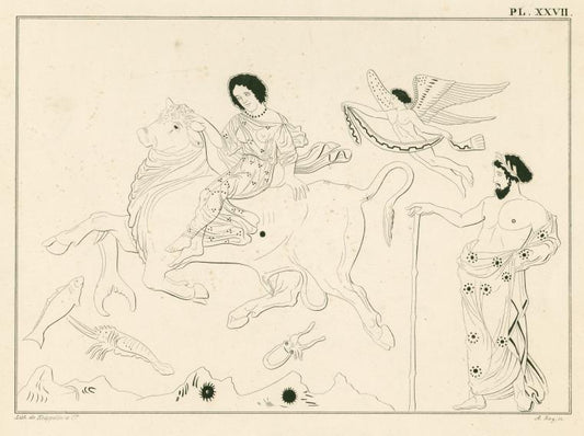 Europa riding on the bull through the sea