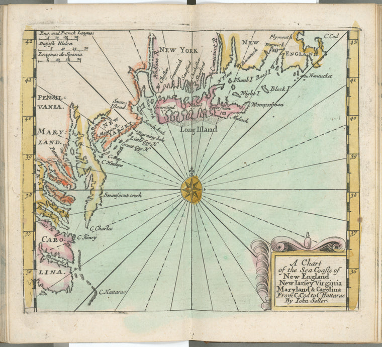 A chart of the sea coasts of New England, New Iarsey, Virginia, Maryland & Carolina, from C. Cod to C. Hattaras