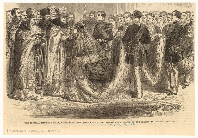 The imperial marriage at St. Petersburg :: the bride kissing the cross
