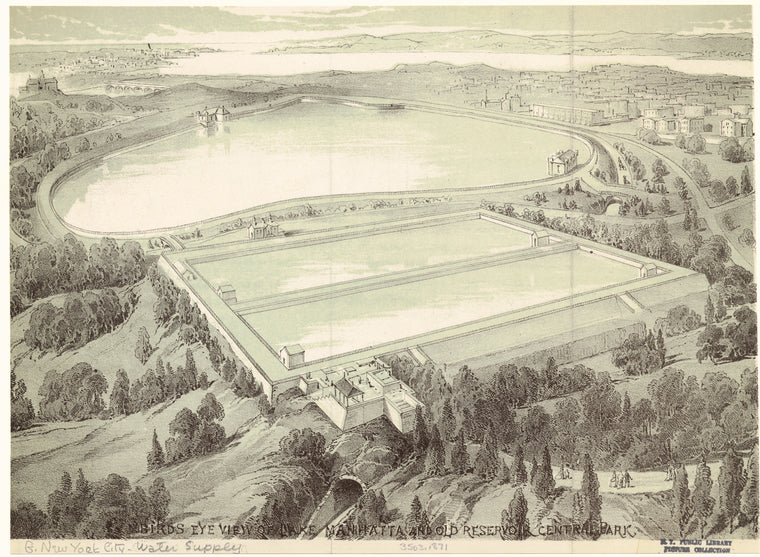 Birds eye view of Lake Manhatta and old reservoir, Central Park