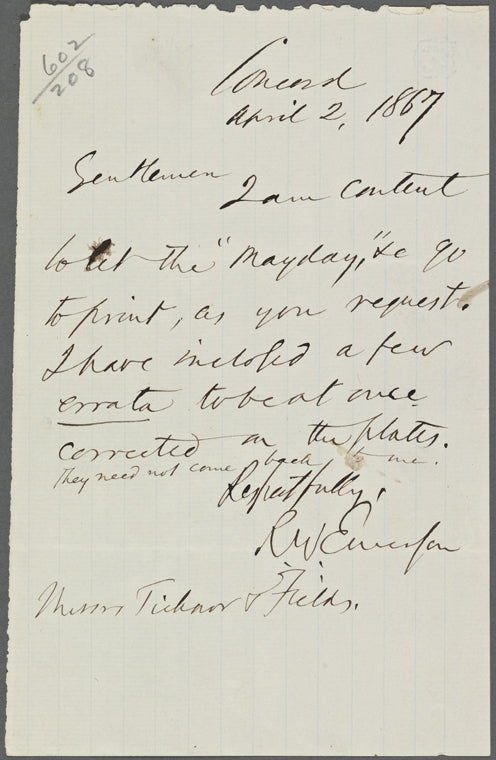Ticknor and Fields, ALS to. Apr. 2, 1867