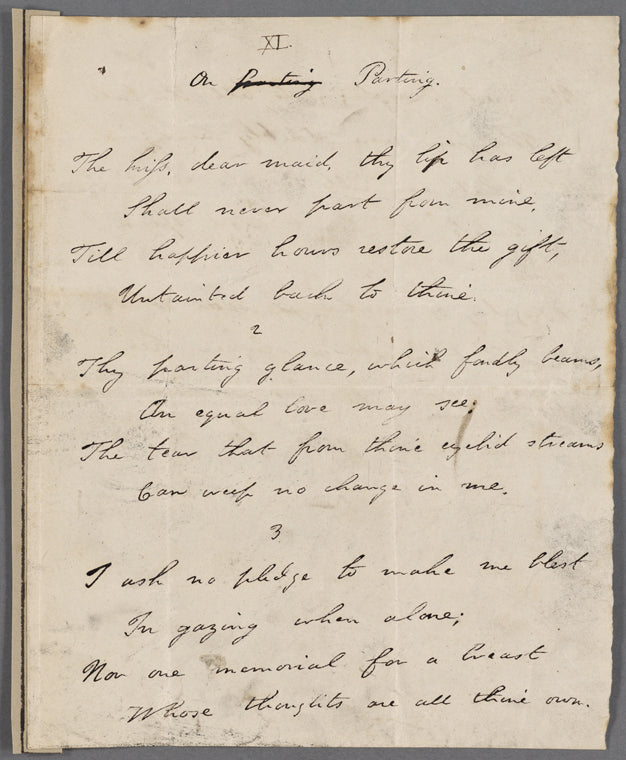 Holograph poem, "On Parting"