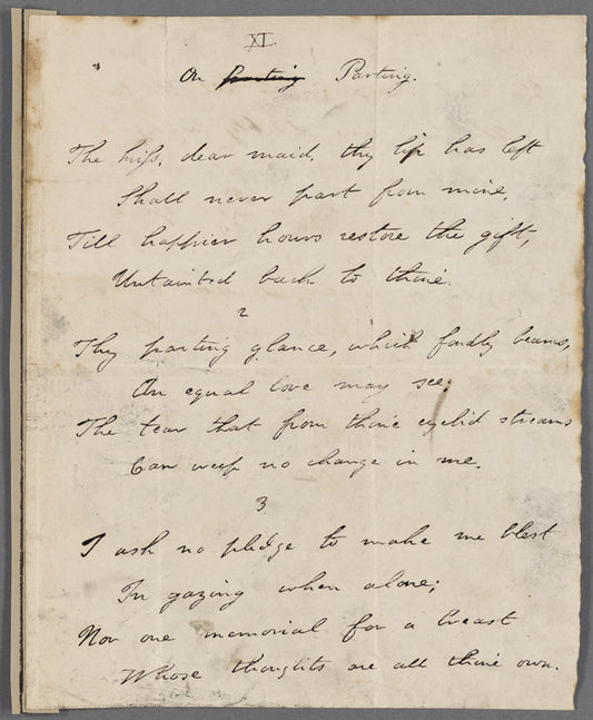 Holograph poem, "On Parting"