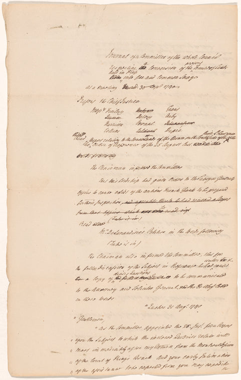 Journal of the Committee of the Whole Council respecting a conversion of the present tenure of lands held in fief into free and common socage