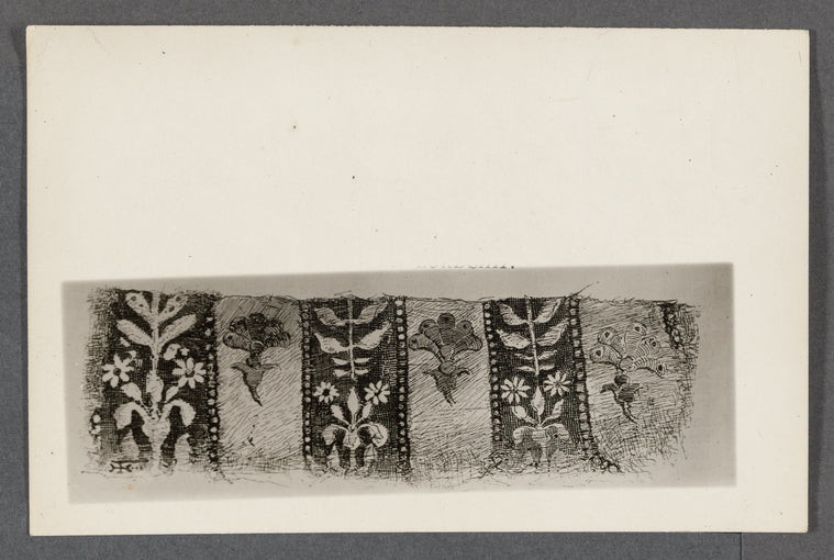 Fragment of a piece of cloth of gold presented by Captain Kidd to the wife of John Gardiner. Photograph of 1885 print. East Hampton, East Hampton