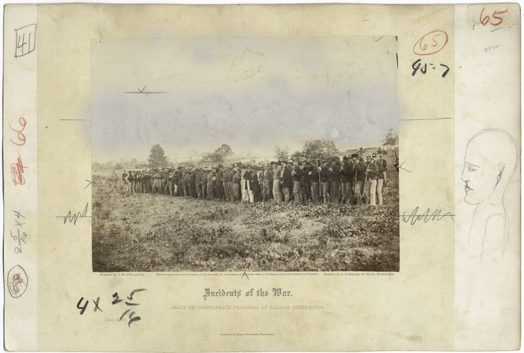 Incidents of the war. Group of Confederate prisoners at Fairfax Court House, June 1863