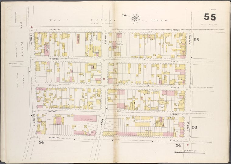 Brooklyn V. 2, Double Page Plate No. 55 [Map bounded by Classon Ave., Myrtle Ave., Ryerson St., Flushing Ave.]