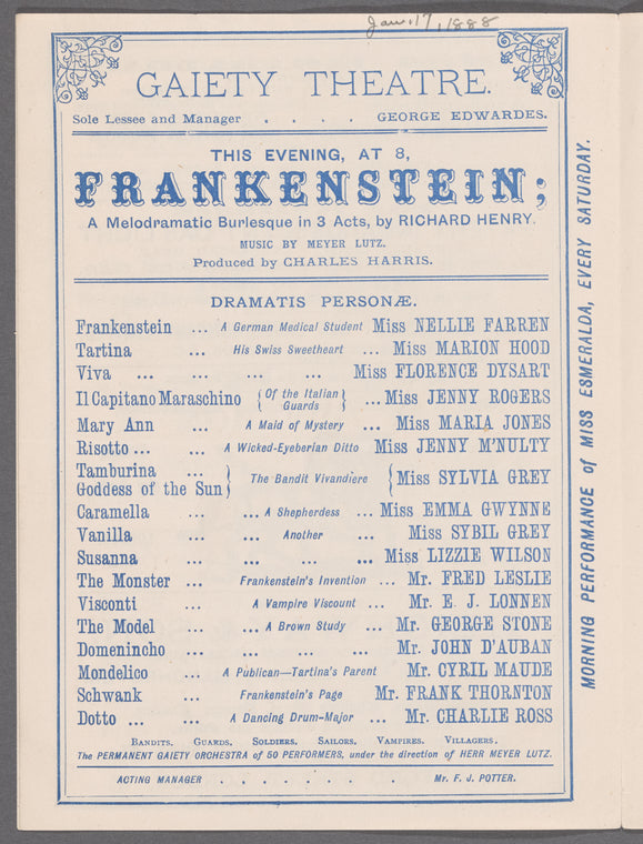 Frankenstein (Burlesque): complete program