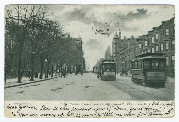Madison Avenue looking north showing Mt. Morris Park, N Y