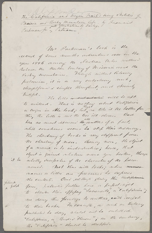 Review of The California and Oregon trail: being sketches of prairie and Rocky Mountain life by Francis Parkman