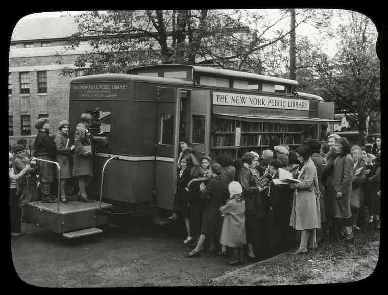 A book wagon at destination [Bronx?], ca. 1930s