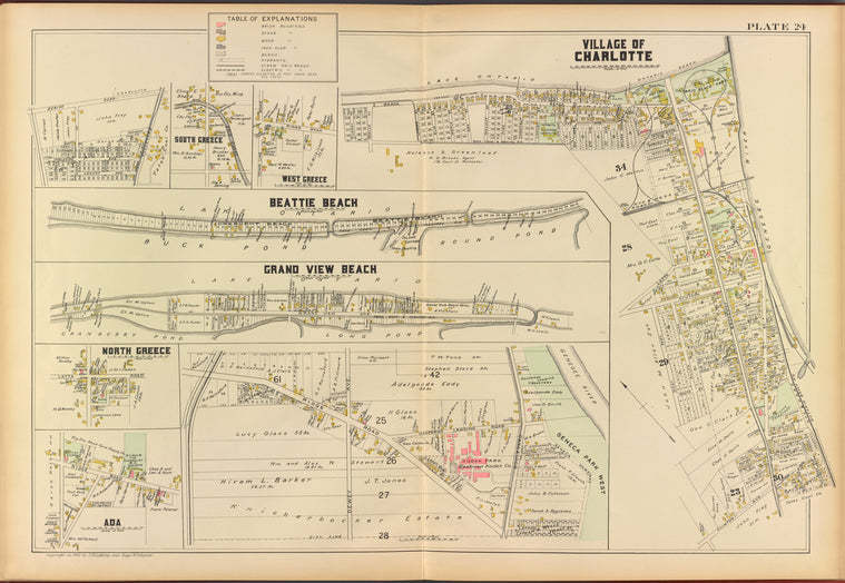 Monroe County, Double Page Plate No. 24  [Map of village of Charlotte, S. Greece, W. Greece, Beattle Beach, Grand view Beach, N. Greece, Ada]