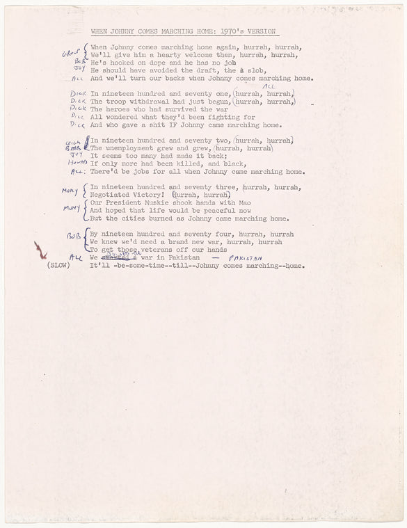 When Johnny Comes Marching Home: 1970s version, mimeograph