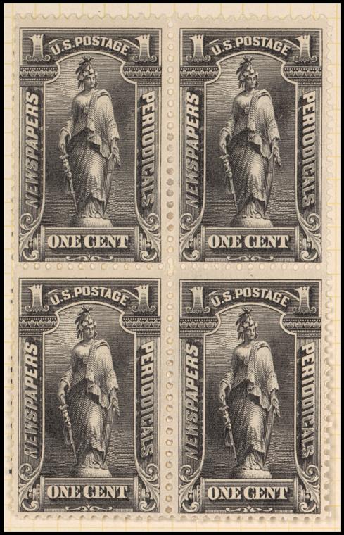 1c black Statue of Freedom block of four