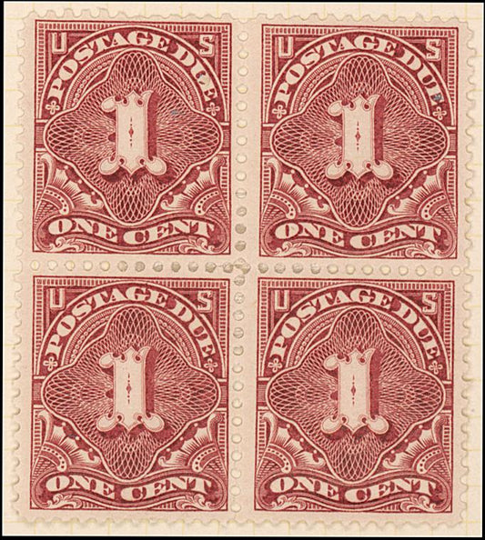 1c deep claret Postage Due block of four