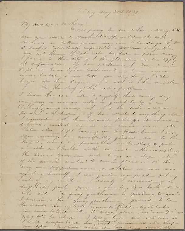 Peabody, George F[rancis], brother, ALS to. May 21, 1839.
