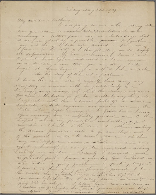 Peabody, George F[rancis], brother, ALS to. May 21, 1839.
