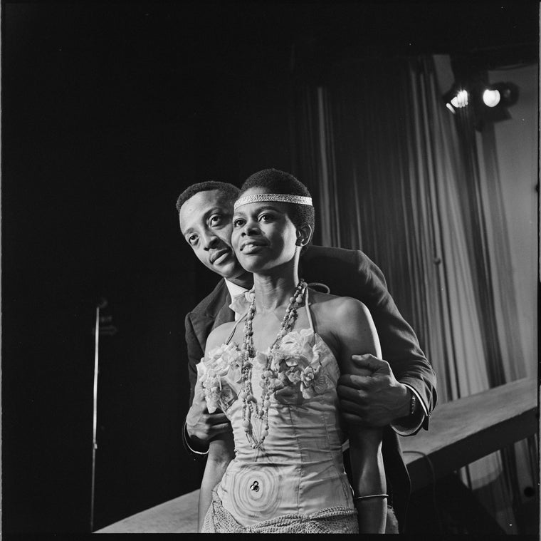 Unidentified actor and Cicely Tyson in the stage production The Blacks