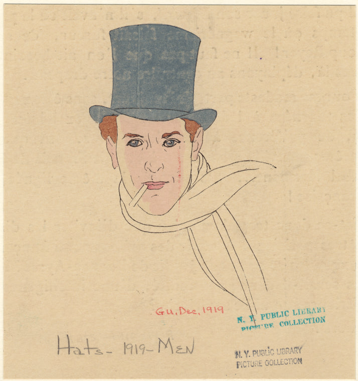Man wearing a top hat and smoking a cigarette, 1910s