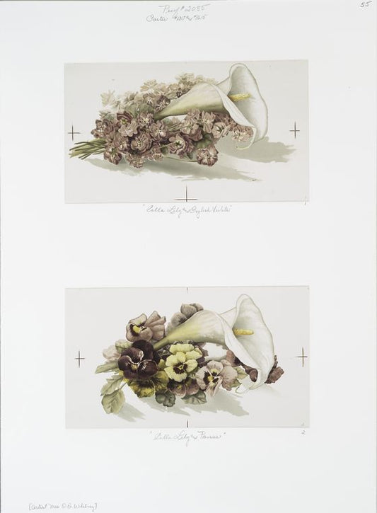 Easter cards depicting Calla Lily and England Violets; Calla Lily and Pansies.