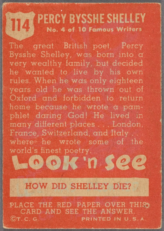 Percy Bysshe Shelley, poet: [trading card]