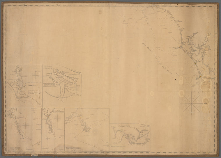 Coast chart from Cape Hatteras to Cape Fear, North Carolina: with insets of Cape Hatteras, Ocracoke Bar and Roads, Cape Lookout, Beaufort Harbour, Cape Fear, and the Cape Fear River