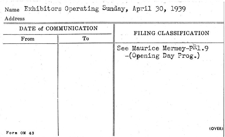 Exhibitors Operating Sunday, April 30, 1939
