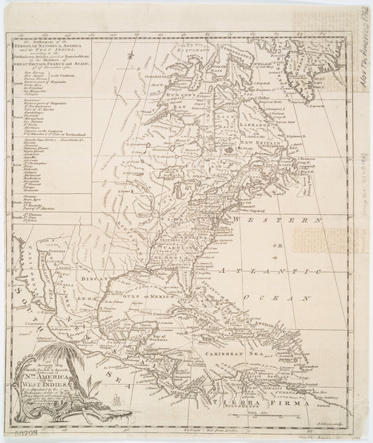 An accurate map of the British, French & Spanish settlements in Nth. America and the West Indies:  as stipulated by the preliminary articles of peace sign'd at Fontainebleau by the ministers of Great Britain, France & Spain, Novr. 3d, 1762