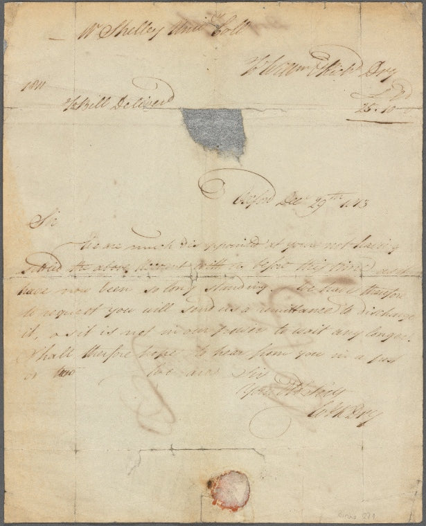 Autograph letter signed to Percy Bysshe Shelley, 29 December 1813