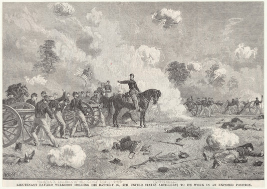 Lieutenant Bayard Wilkeson holding his battery (G, 4th United States artillery) to its work in an exposed postion
