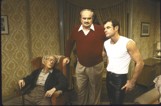 Actors (L-R) Gwyllum Evans, Jerome Dempsey and Brad Davis in a scene from the replacement cast of the Off-Broadway revival of the play "Entertaining Mr. Sloane." (New York)