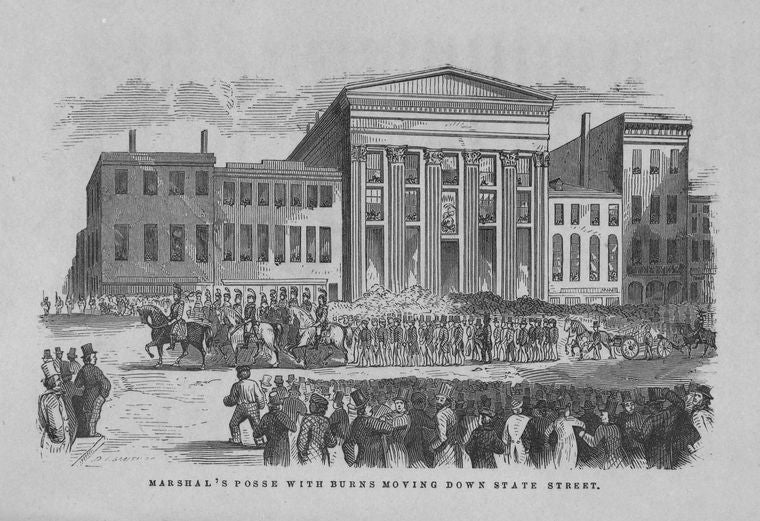 Marshal's posse with Burns moving down State street.