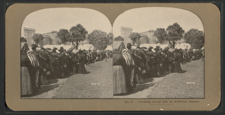 Forming bread line at Jefferson Square.