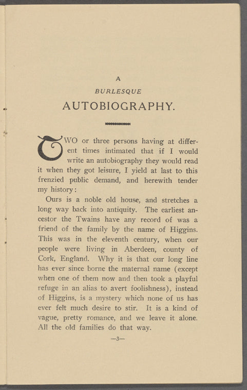 Autobiography of the "Twain" family. Holograph MS, [1871]