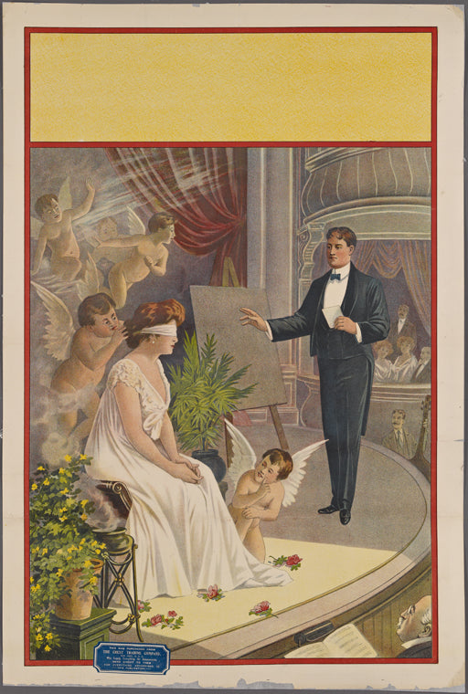 Magician with blindfolded woman and putti