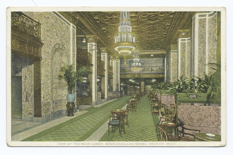 View of the Main Lobby, Book - Cadillac Hotel, Detroit, Mich.