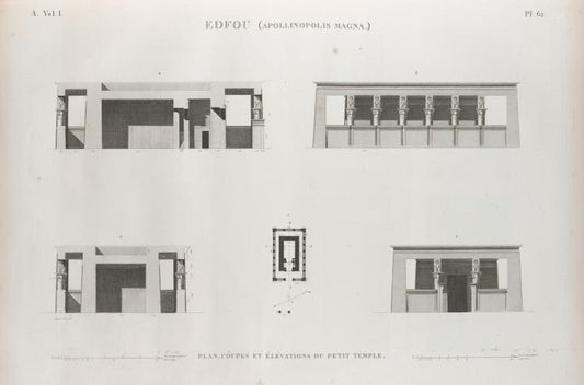 Edfou [Idfû] (Apollinopolis Magna). Plan, coupes et élévations du Petit Temple.