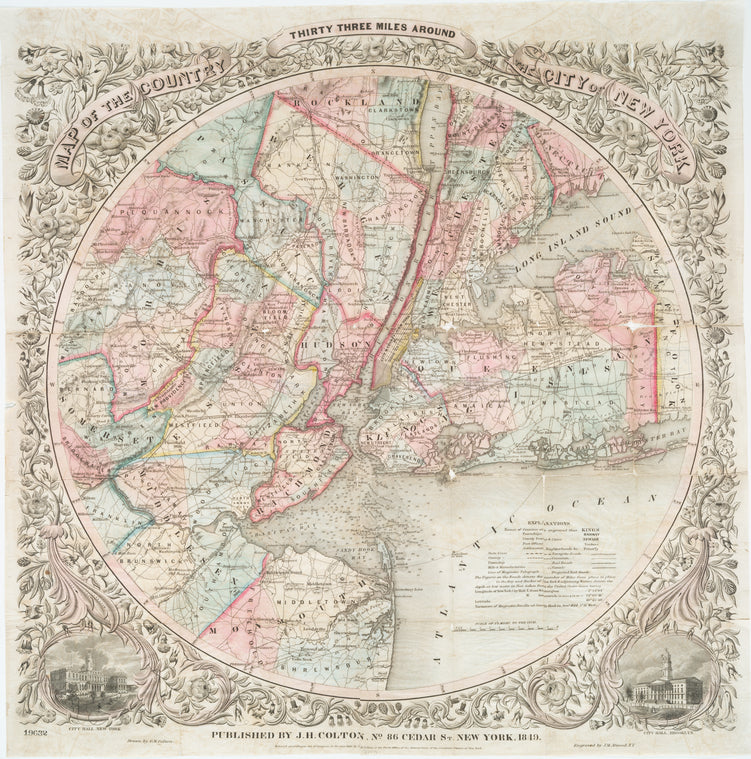 Map of the country thirty three miles around the city of New York
