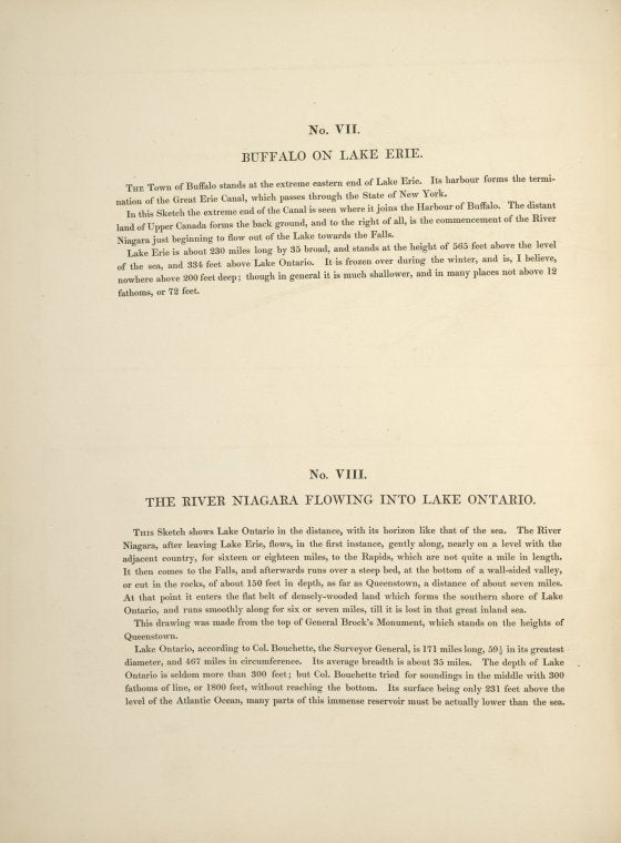 No. VII. Buffalo on Lake Erie; No. VIII. The River Niagara flowing into Lake Ontario