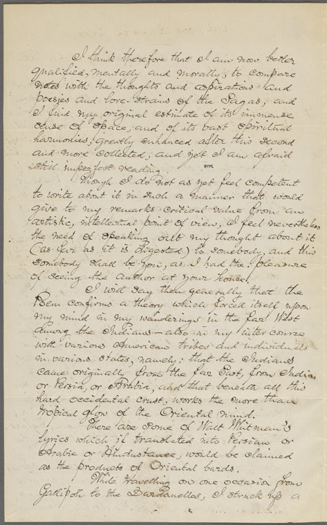 Bing, Julius,letter to [J. H.] Ashton. Oct. 1, 1866. Copy in hand of W. D. O'Connor.