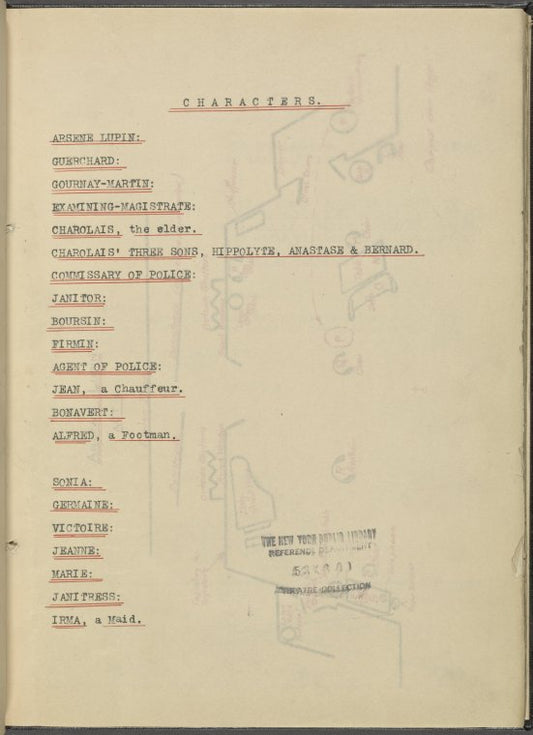 "Arsène Lupin;" a drama in 3 [i.e. 4] acts.